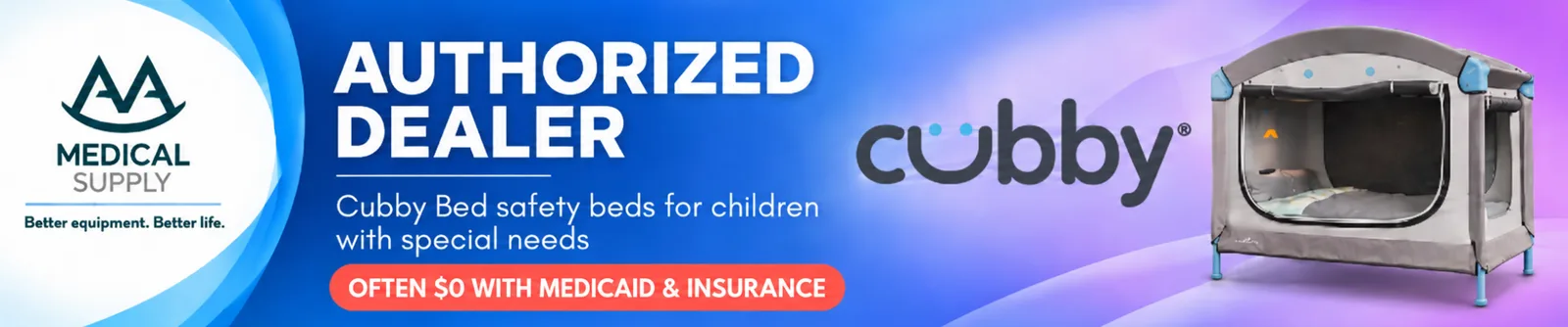 Authorized Cubby Bed dealer: safety beds for children with special needs, often $0 with Medicaid and insurance.
