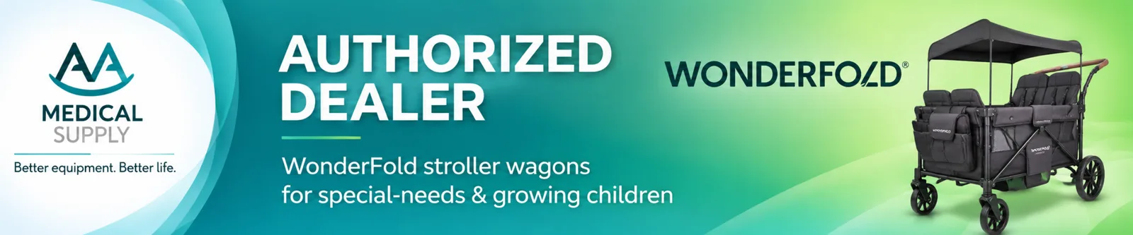 Authorized WonderFold dealer: stroller wagons for special-needs and growing children.