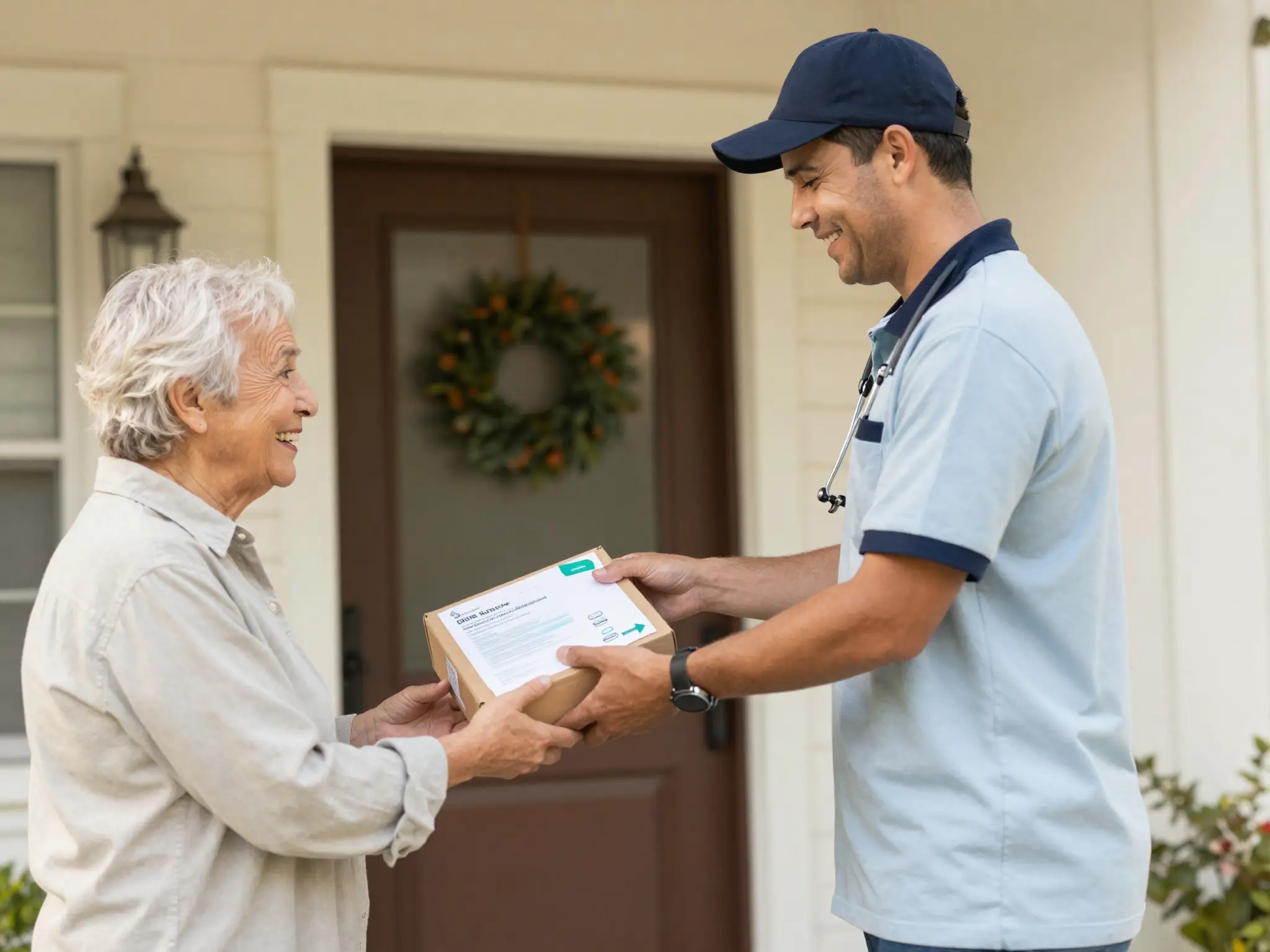 An AA Medical Supply team member delivering equipment to a patient's door
